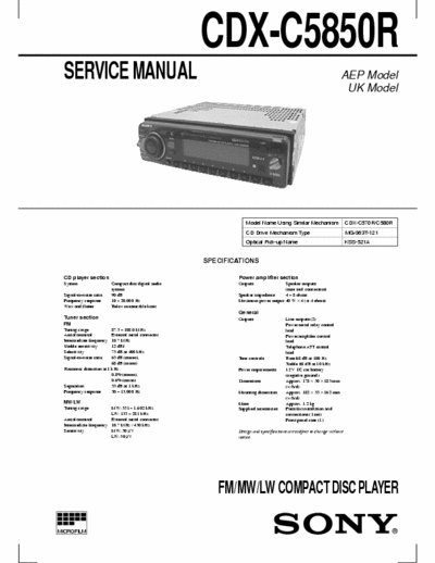 Sony CDX-C5850 Car Hifi Head Unit Service Manual